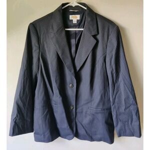 Talbot's Women's 16 Navy Blue/White Pinstripe 2 Button Blazer Wool/Silk Blend
